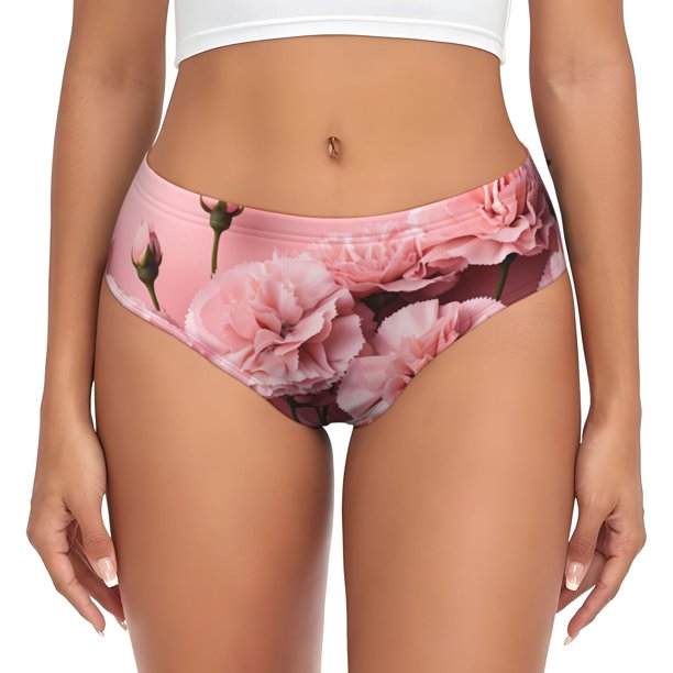Balery Delicate Pink Carnations Ropa Interior de Algodón para Mujer con Dibujo – Braguitas Cómodas y Elásticas, Estilo Clásico-X-Small