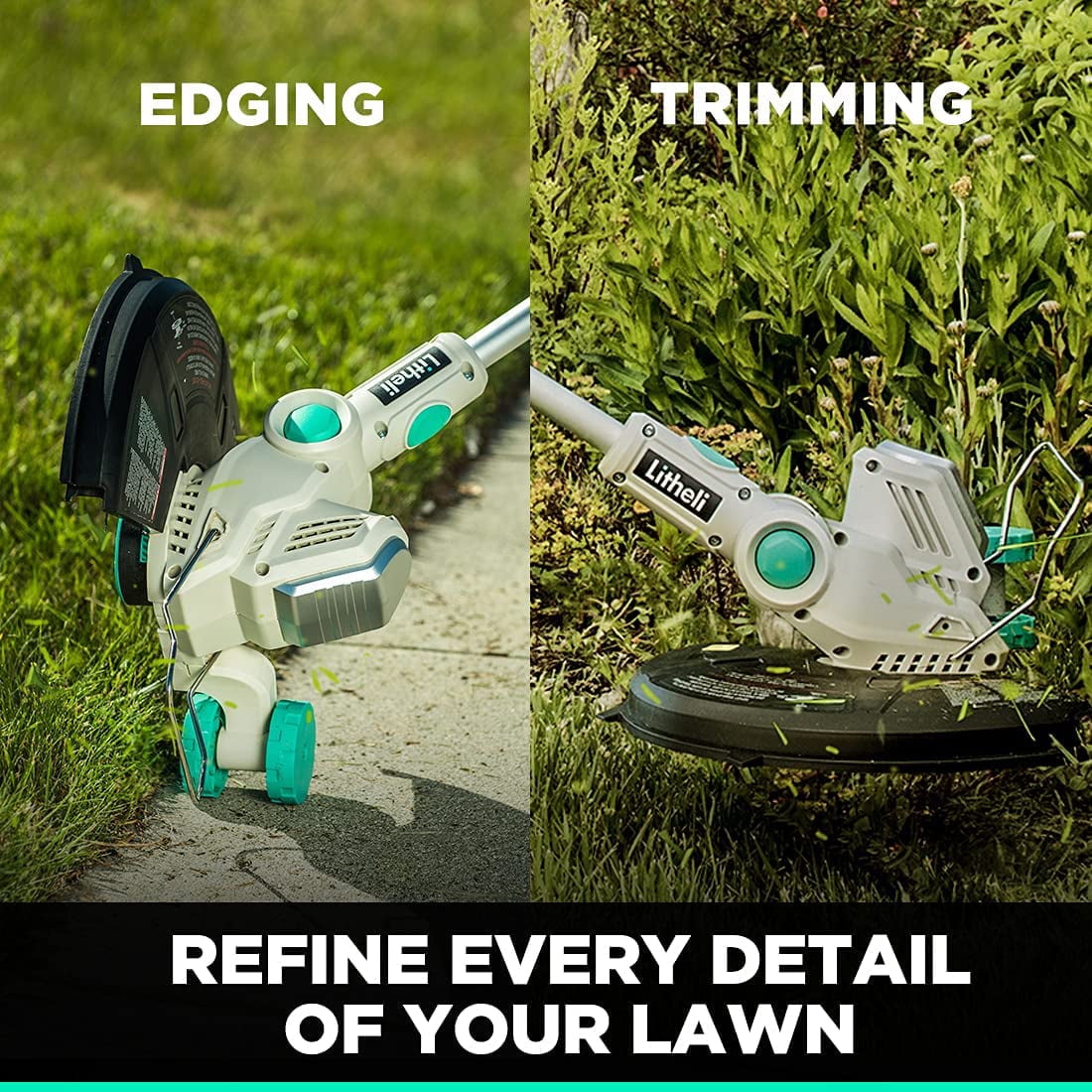 Litheli 40V 13" Cordless String Trimmer, Battery Powered Grass Trimmer & Wheeled Edger With 2.0Ah Battery and Charger