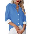 thumbnail image 2 of TKLPEHG Dressy Tops for Women Lapel Button Shirt Fashion Solid Color Casual Lightweight Comfy Long Sleeve T Shirt Loose Fall Tops Blouses Pullover (Blue,S), 2 of 5