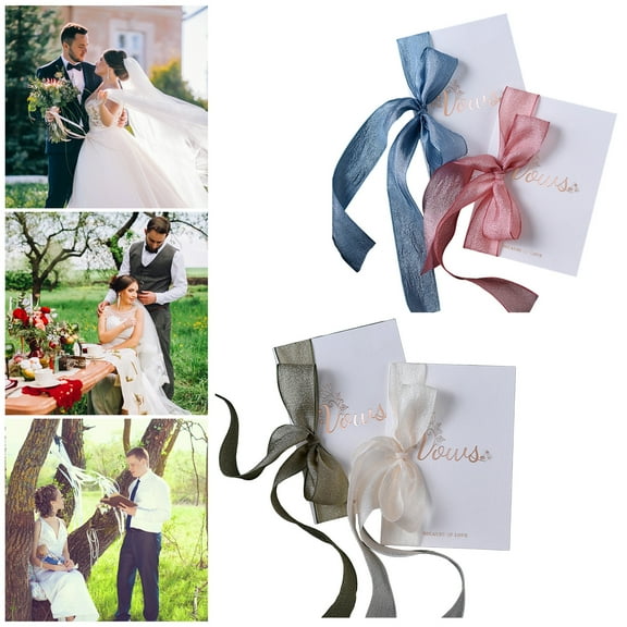 Yesbay 1 Set Wedding Vow Book with Ribbon Gold Foil Lettering Bridal Shower Engagement Ceremony His Hers Vow Card Gift