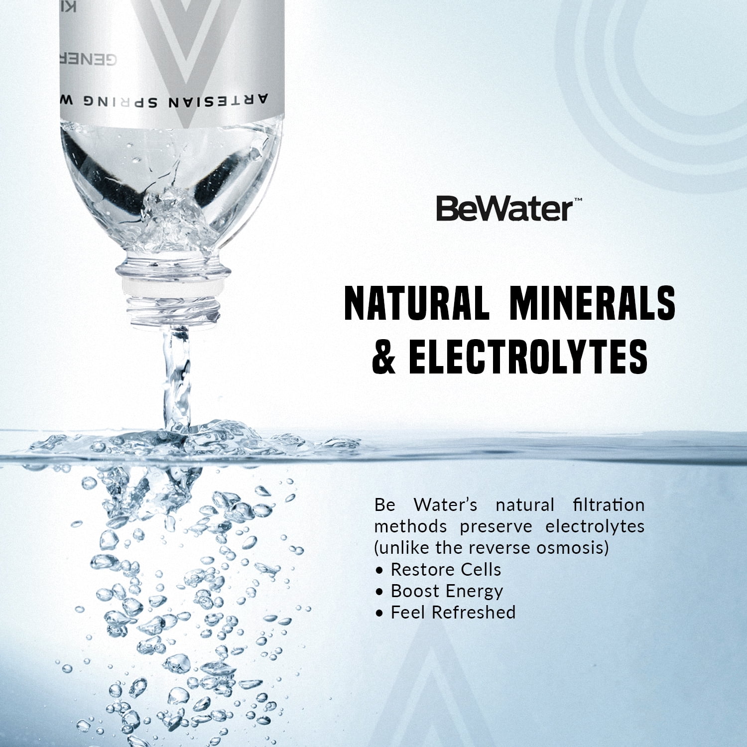 Be Water Artesian (4 cases of 6) from Natural Blue Ridge Mtn Wells & Pure Artesian Springs - Naturally Flowing, Safe Ionized Premium Bottled Drinking Agua Embotellada/Safe BPA Free Hydration