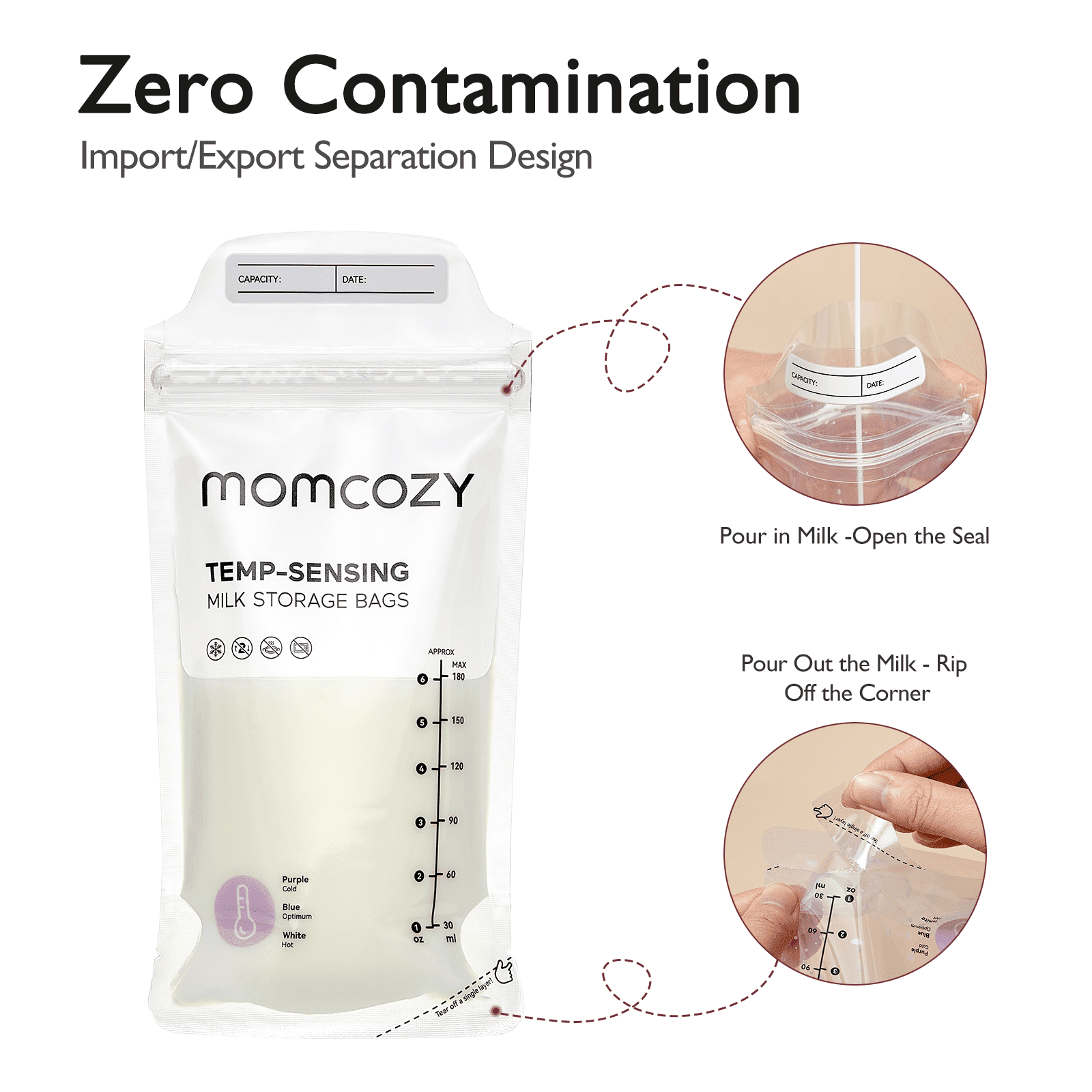 Momcozy Baby Bottle Warmer, 6-in-1 Smart Temperature Control, Fast Baby Food Heater, Steam Sterilizer & Momcozy Breastmilk Storage Bags, Temp-Sensing Discoloration Milk Storage Bags, 180ml/120 Count