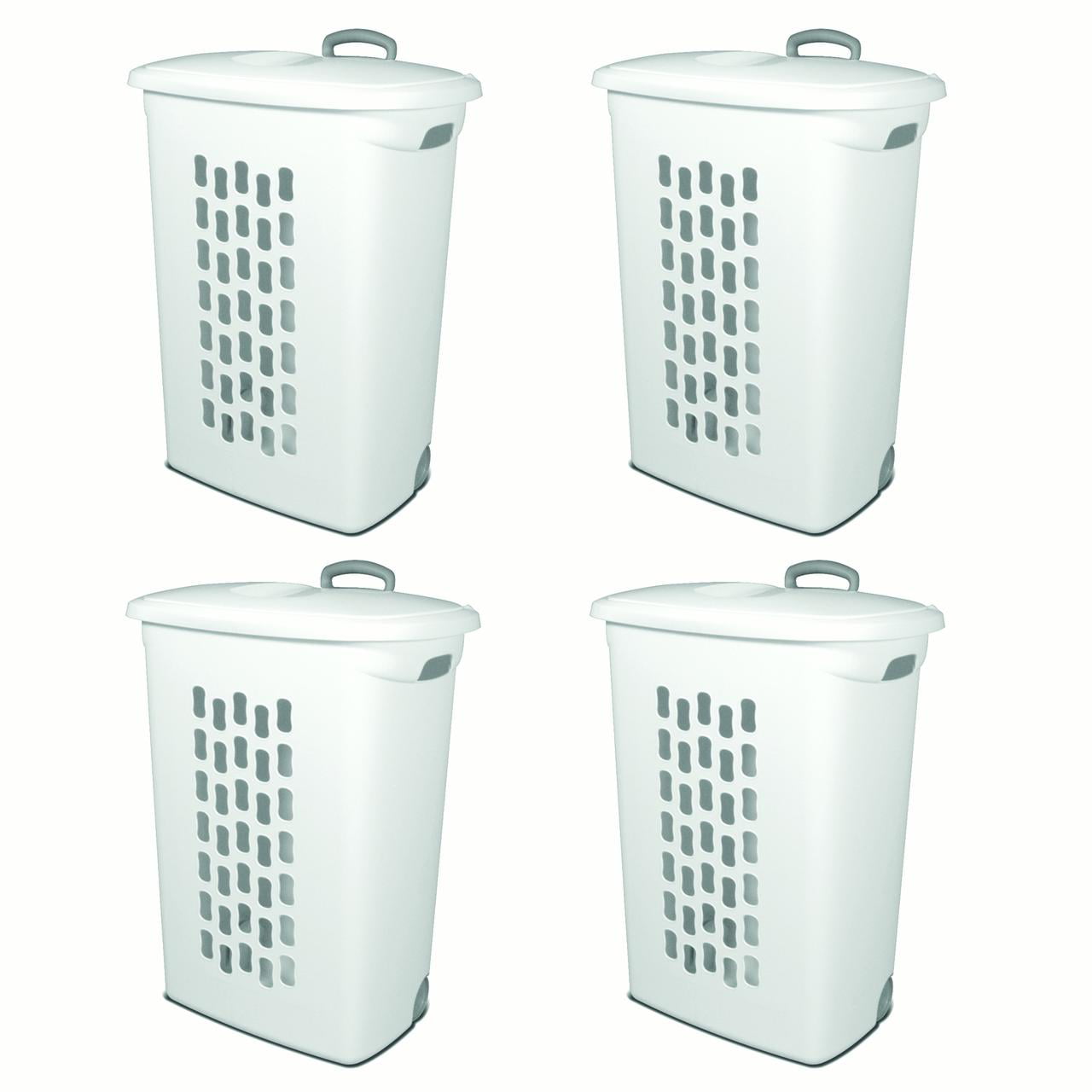 Sterilite Lift-Top Laundry Hampers With Wheels, White, 4 Pack