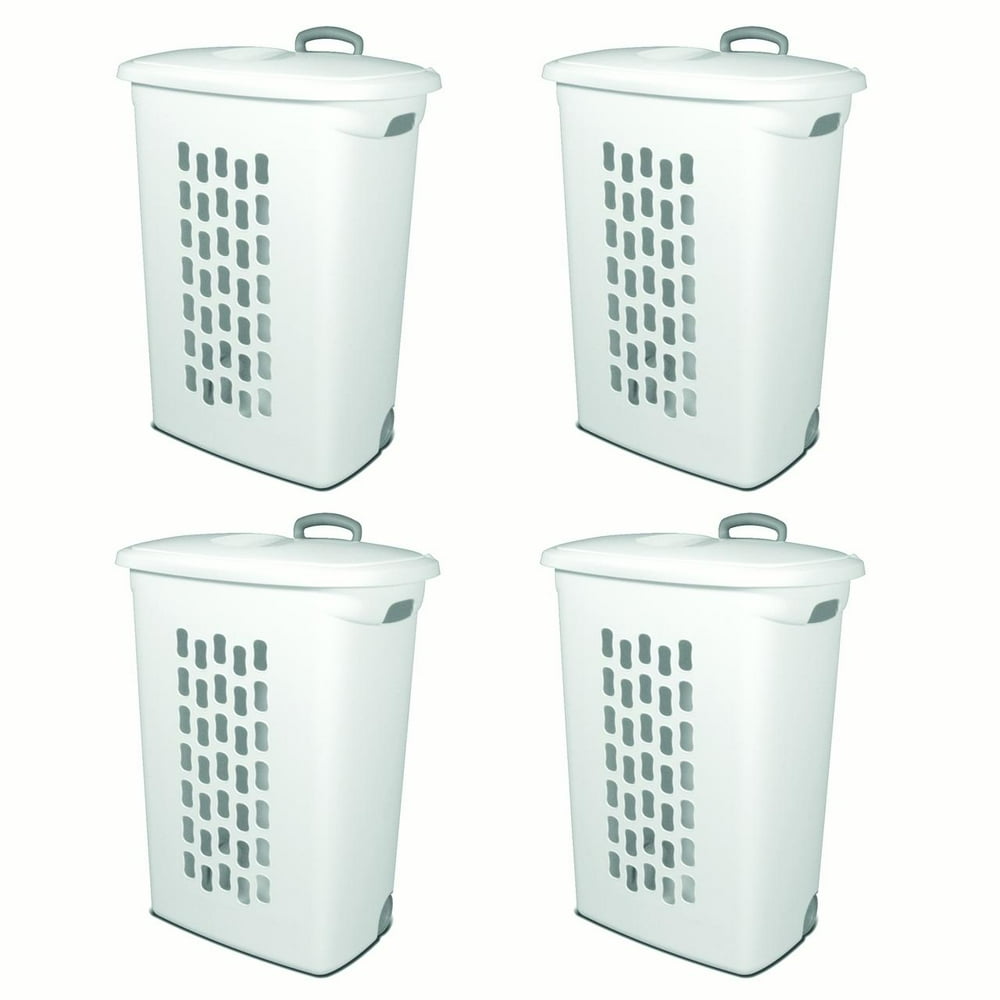 Sterilite White Laundry Hamper With LiftTop, Wheels, And Pull Handle