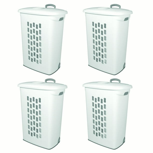 Sterilite White Laundry Hamper With LiftTop, Wheels, And Pull Handle