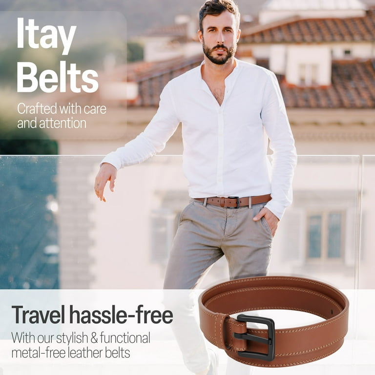 ITAY Metal Free Belt - Hypoallergenic Leather TSA Belt Strap, Sturdy Men's  Adjustable Belt, Nickel Free Belt for Men