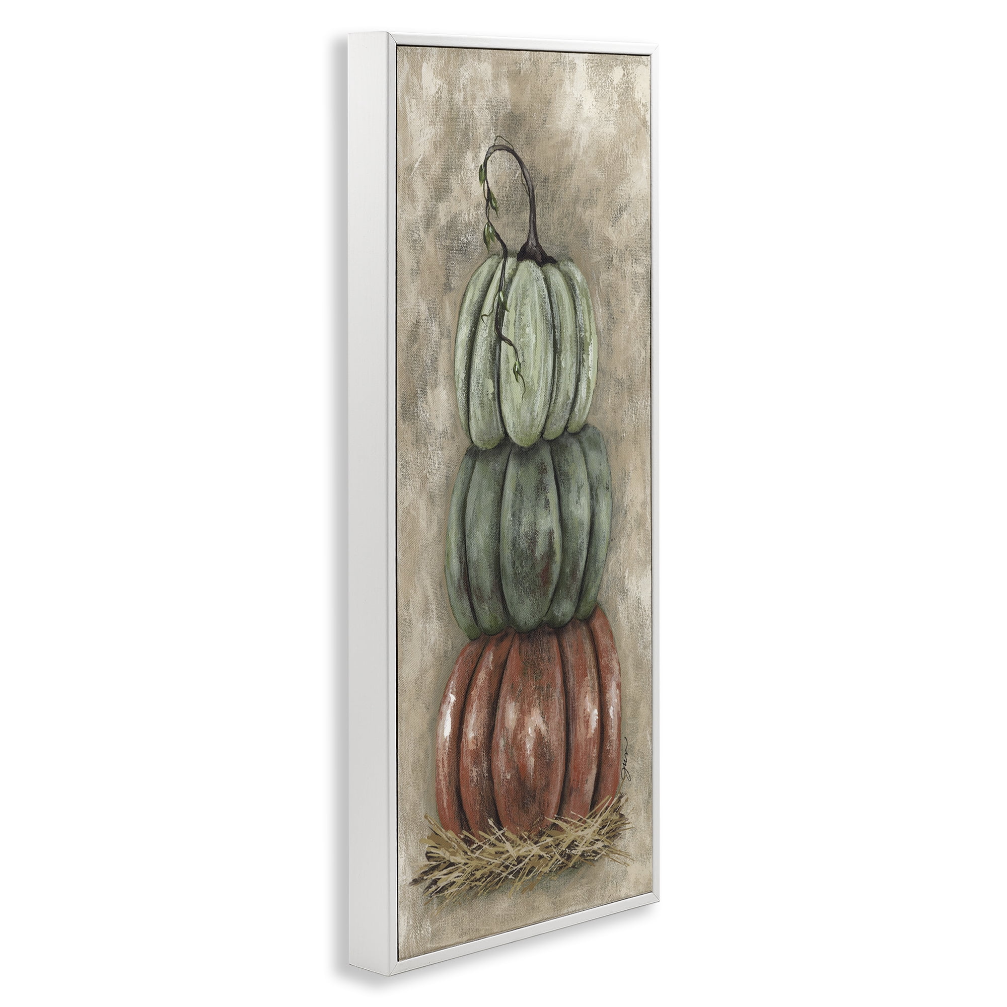 Stupell Industries Stacked Rustic Pumpkins Botanical & Floral Painting White Framed Art Print Wall Art, 13 x 30