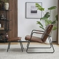 thumbnail image 2 of Triple Tree Mid-Century Polyurethane Solid Print Accent Chair with Ottoman, Dark Brown, 2 of 9