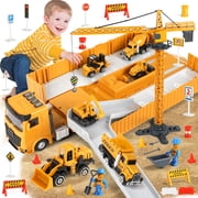 Huge Wave Construction Vehicles Boys Toy Playsets, Construction Truck with 6 Alloy Cars, Sounds and Lights, Kids Christmas & Birthday Gifts for 3 4 5 6 Years Old Boys