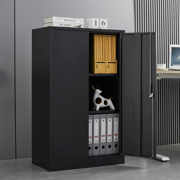 Metal Storage Cabinet, 42" Folding File Cabinet with Locking Doors and 2 Adjustable Shelves, Folding Storage Locker Cabinet, Steel Garage Cabinet for Home Office School Garage,Black