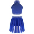 thumbnail image 2 of YONGHS Girls Sleeveless Halter Vest and Ruched Irregular Skirt Lyrical Contemporary Dance Costume Blue 10, 2 of 7