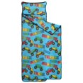 thumbnail image 2 of Monster Cartoon Truck Blue Pattern Teens Toddler Nap Mat with Pillow, Sleeping Mat Bag for Preschool Daycare 60"x20", 2 of 6