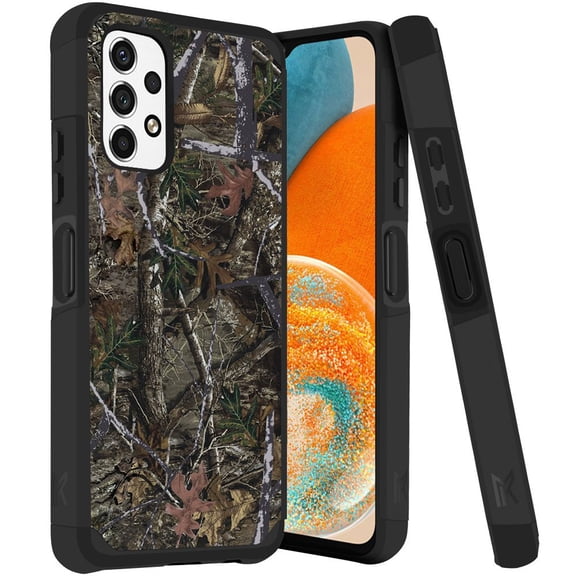 ANJ  Rugged Dual Layered Shockproof Slim Hybrid Case   Tempered Glass Cover Compatible with Samsung Galaxy A23 5G - Dark Tree Camo