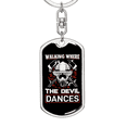 thumbnail image 5 of Where The Devil Dances Firefighter Stainless Steel or 18k Gold Premium Swivel Dog Tag Keychain, 5 of 10