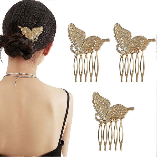 Hair Combs for Women Accessories, French Twist Hair Comb Metal Hair Styling Accessories for Thick Long Hair(Gold, pack of 3)