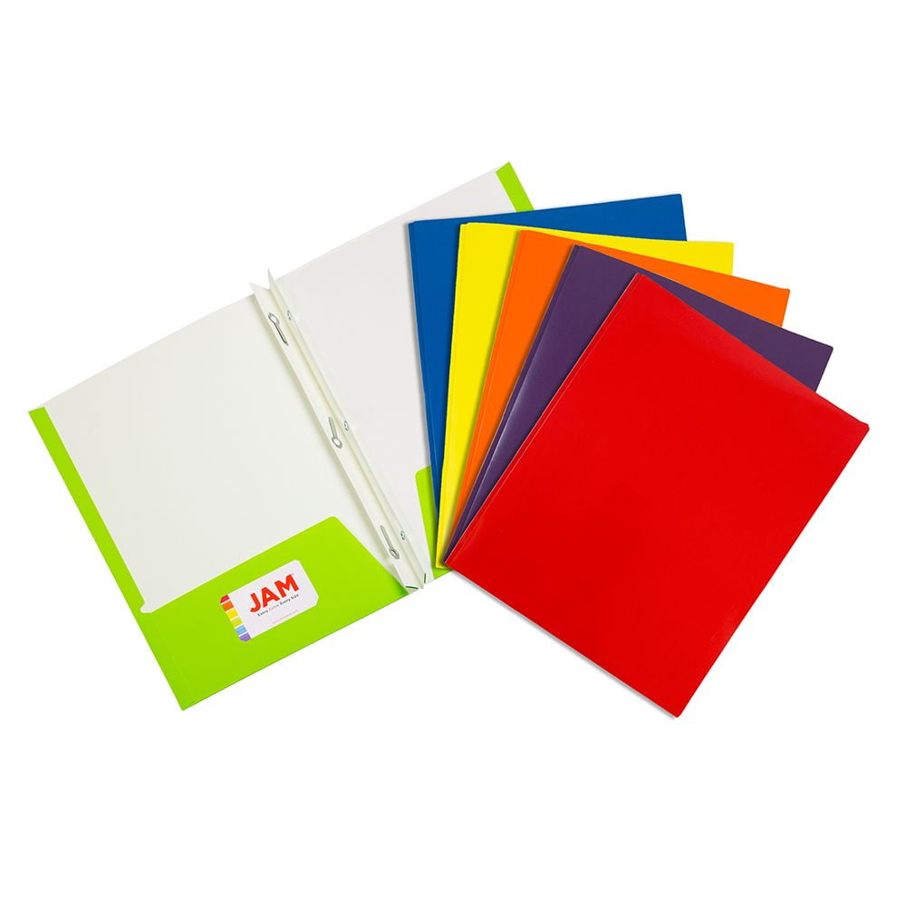 JAM Glossy Two Pocket Clip Folders, Assorted, 6/Pack