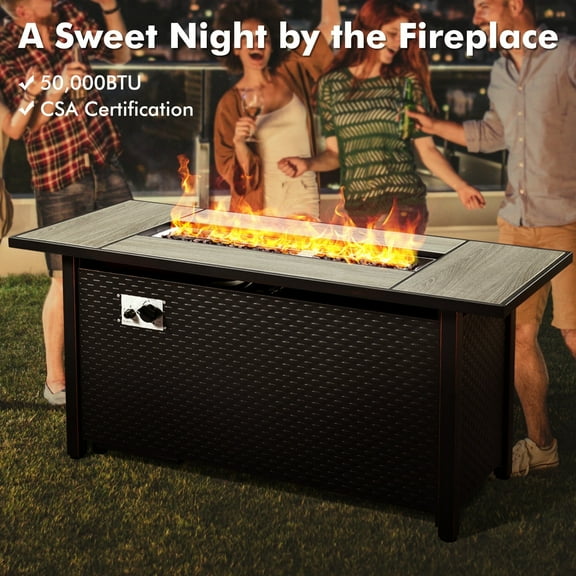 Ovios 54 Inch Propane Fire Pit CSA-Listed Outdoor Fire Pit Table, 50,000 BTU Steel Gas Fire Pits for Outside with Lid and Lava Rock on Patio Deck Garden Backyard