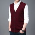 thumbnail image 4 of FINALGANG Mens Sweater Vest Solid Color Cable Knit Vest V Neck Button Front Sleeveless Pockets Casual Warm Cardigan Vest For Daily Outdoor Office Wear Soft Knitwear, 4 of 5