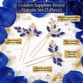 thumbnail image 7 of Miallo Elegant Gold Hair Pin Set with Blue Rhinestone, 3 Count Shimmering Marquise Crystal Leaf Branch Bobby Pins for Brides and Bridesmaids, 7 of 7