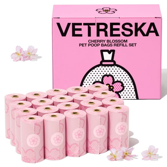Bolsas para excrementos de perro VETRESKA con aroma a flor de cerezo, 300 bolsas