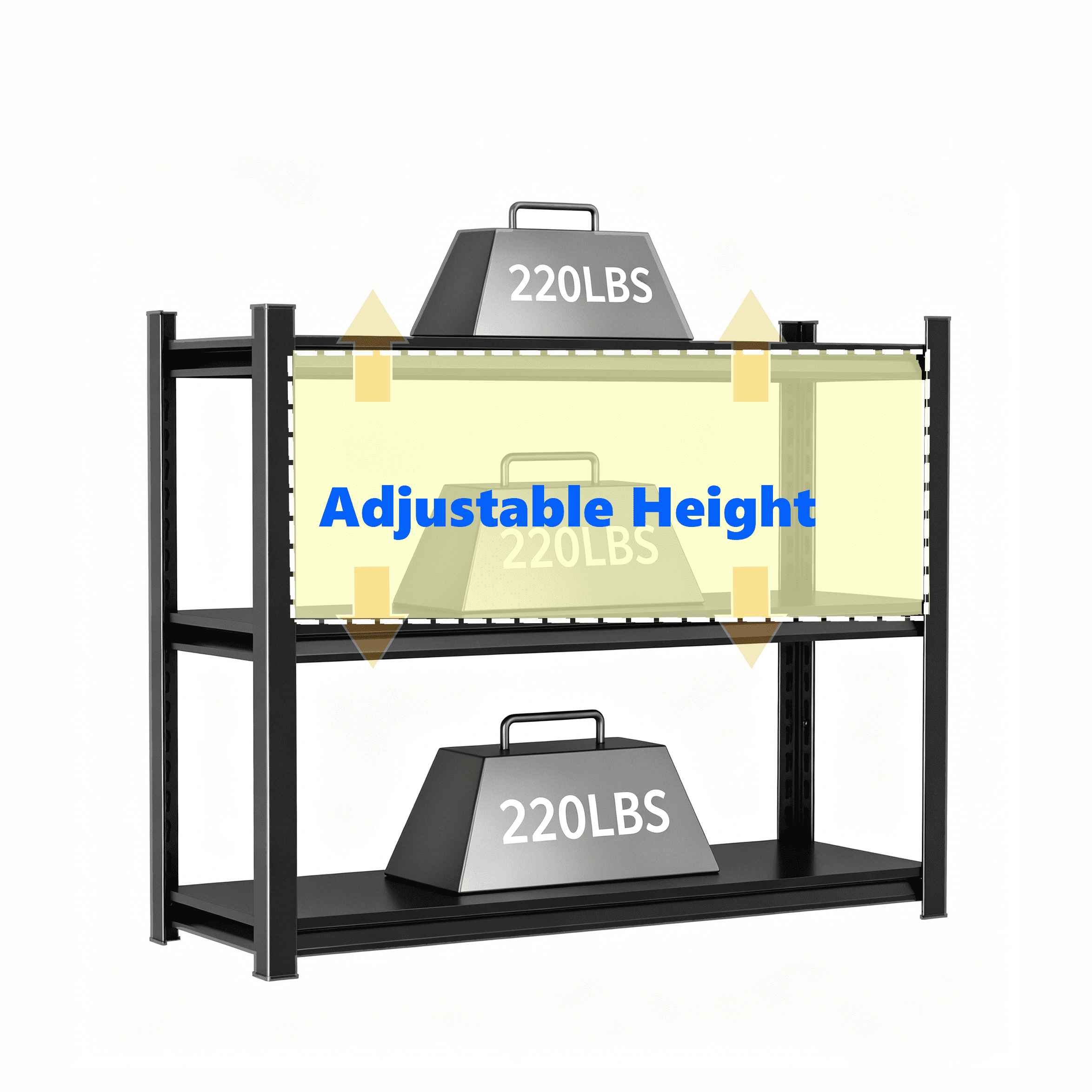 3-Tier Adjustable Height Metal Storage Shelving Unit, Large Capacity Black Multipurpose Organizer Rack, Reptile & Pet Display Stand, 31.50"H x 35.43"W x 13.77"D