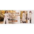 thumbnail image 3 of Women's Wool Blend Long Pea Coats Oversized Stand Collar Winter Overcoat with Belt, 3 of 7