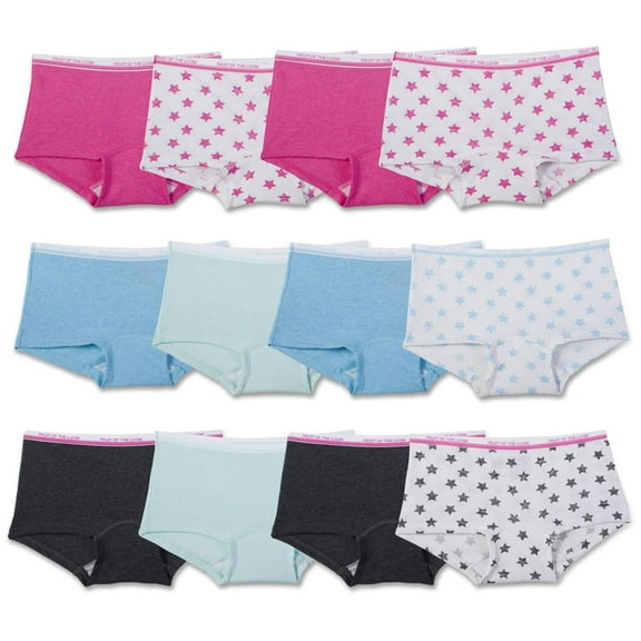 Fruit of the Loom Girls' Assorted Boyshort Underwear (12 Pack - Heather Assorted, 4)