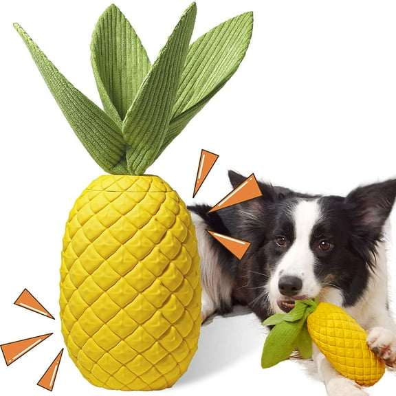 Sugelary Squeaky Dog Toys for Aggressive Chewer, Indestructible Rubber, Pineapple, Yellow