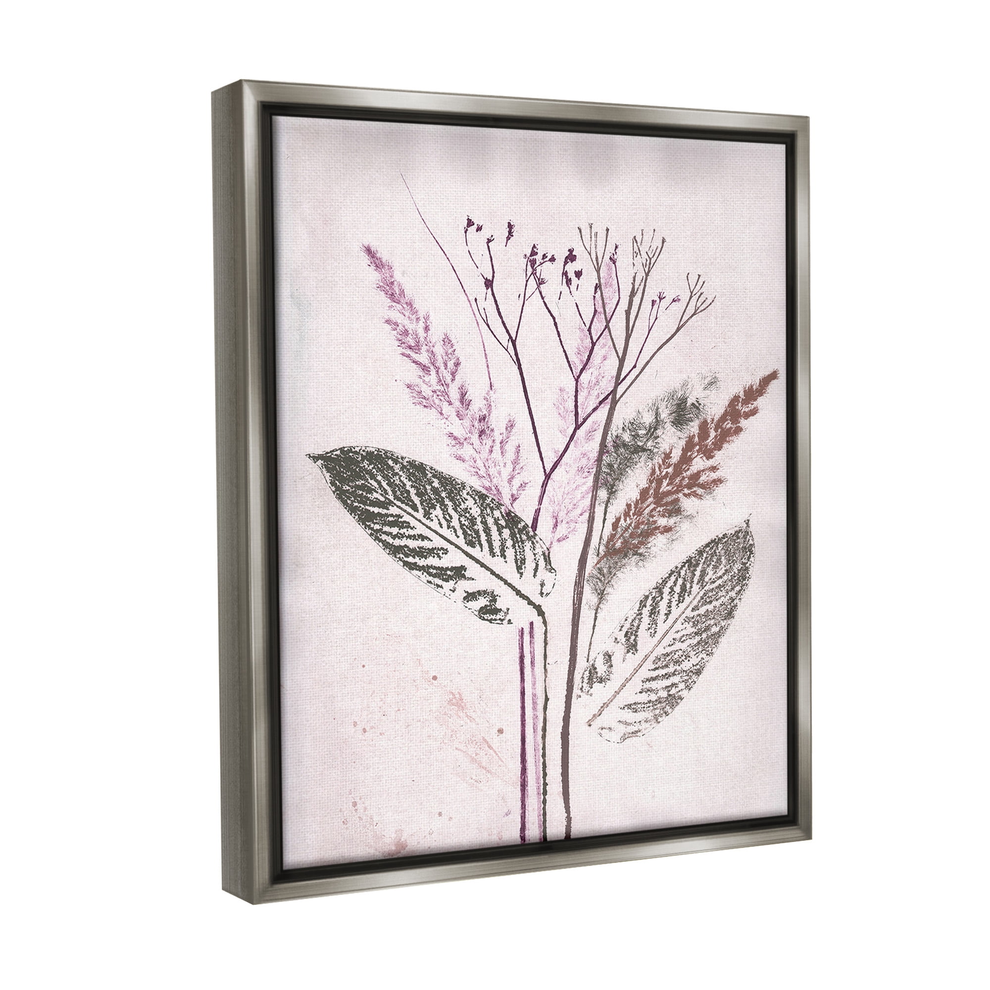 Stupell Industries Botanical Imprint Shapes Botanical & Floral Painting Gray Floater Framed Canvas Art Print Wall Art, 17 x 21