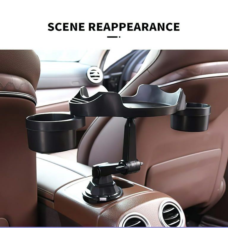 MOUIND Cup Holder Food Tray for Car, Truck, Sturdy & Handy Organizer Table  for Car Cup Holders, 360° Adjustable Car Tray Table with Phone Holder,  Swivel Arm, Expandable Base 