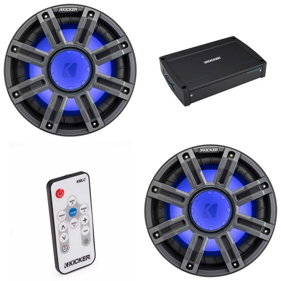 Kicker (2) 51MWE104 - MWE 10-Inch Premium Marine Subwoofer (Enclosure) 4-ohm & 51KXMA15001 Marine Amp Bundle ( Includes LED Remote )