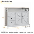 thumbnail image 4 of 47.2 Inch Sideboard Buffet Cabinet with Built-in Power Outlets, Farmhouse Kitchen Buffet Storage Cabinet with 2 Barn Doors, 3 Drawers & a Large Open Shelf for Living Room, Dining Room, White, 4 of 8