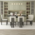 thumbnail image 3 of Harper & Bright Designs 7 Pieces Retro Dining Set for 6, Wood Rectangular Table with Designed Trestle Base and 6 Upholstered Chairs for Dining Room and Kitchen, Grey, 3 of 18