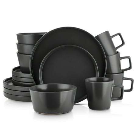 Stone Lain Celina 32-Piece Stoneware Dinnerware Set, Service for 8, Black