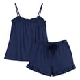 thumbnail image 4 of fheaev Pajama Set for Women Ruffle Trim Adjustable Spaghetti Strap Cami And Drawstring Waist Shorts Sleepwear 2XL Navy, 4 of 6