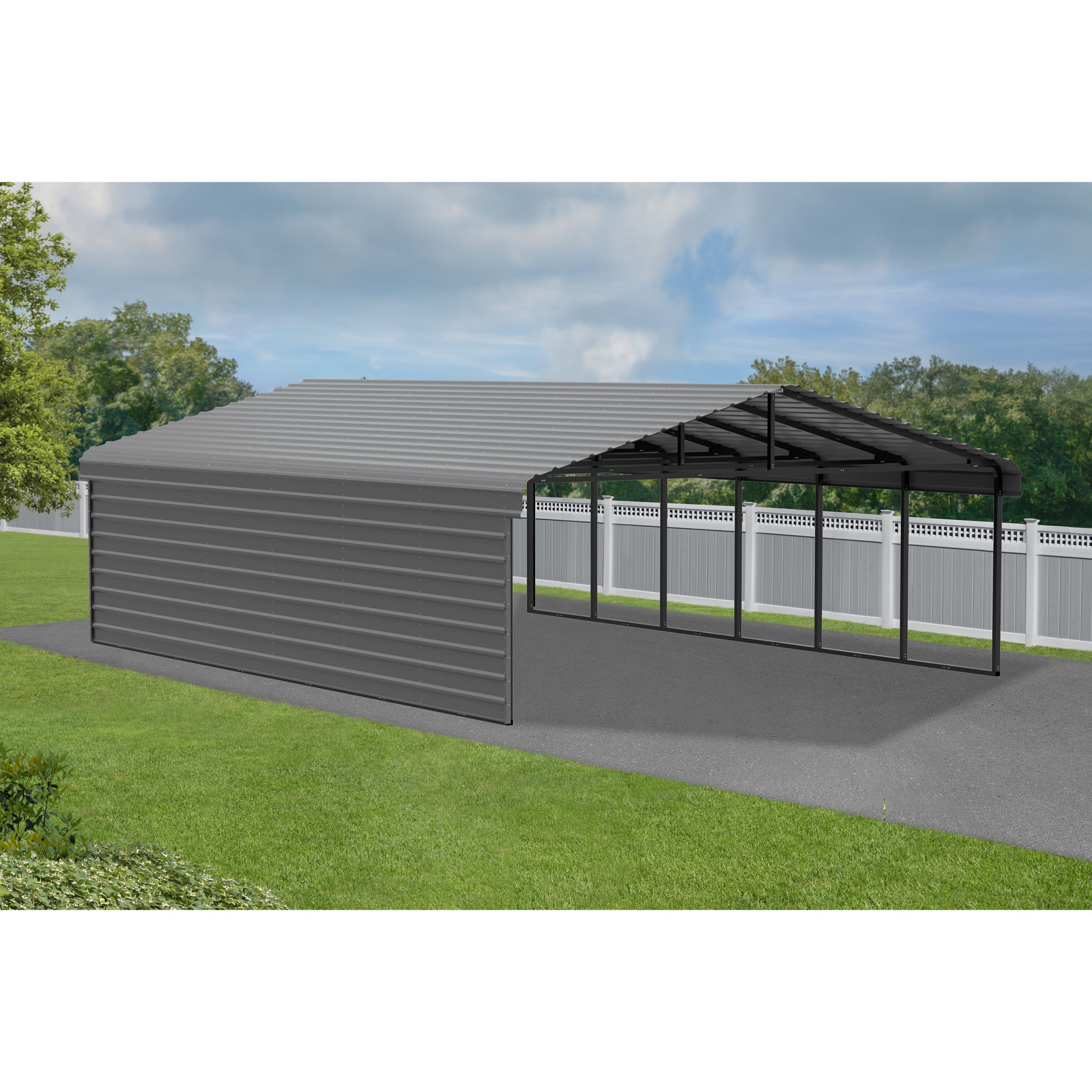 Arrow 20 x 29 x 9 ft Charcoal Carport With 1 Side Wall Kit