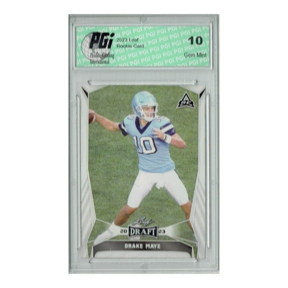 Drake Maye 2023 Leaf Football #34 Rookie Card PGI 10 Patriots