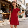 thumbnail image 2 of FAIWAD Girls Ruffle Sleeve Dress Kids Summer Crew Neck Pleated Front Casual Dress Solid Color A Line Sundress, 2 of 9