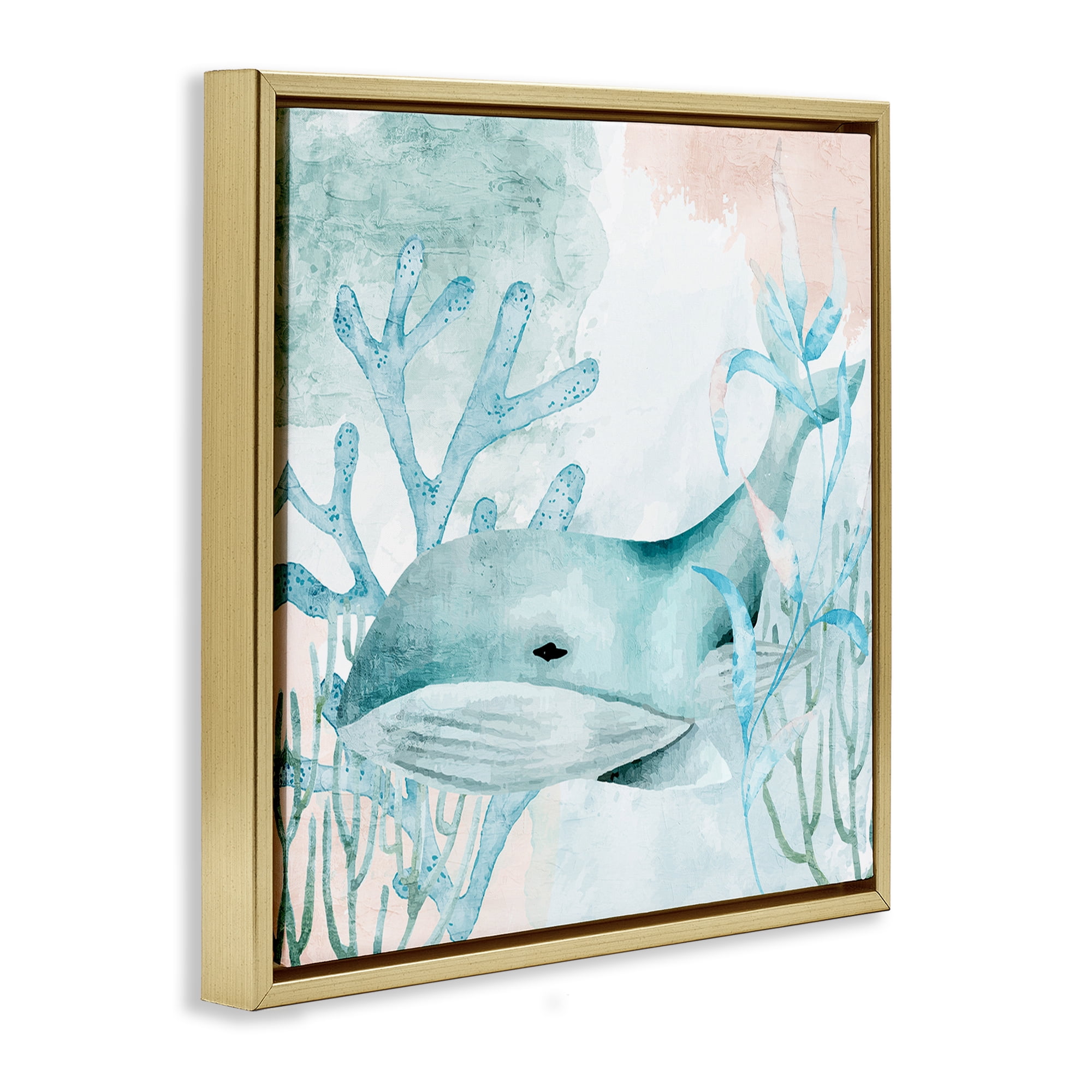 Stupell Industries Whale Sea Swim Gold Framed Floater Canvas Wall Art, design by Kim Allen