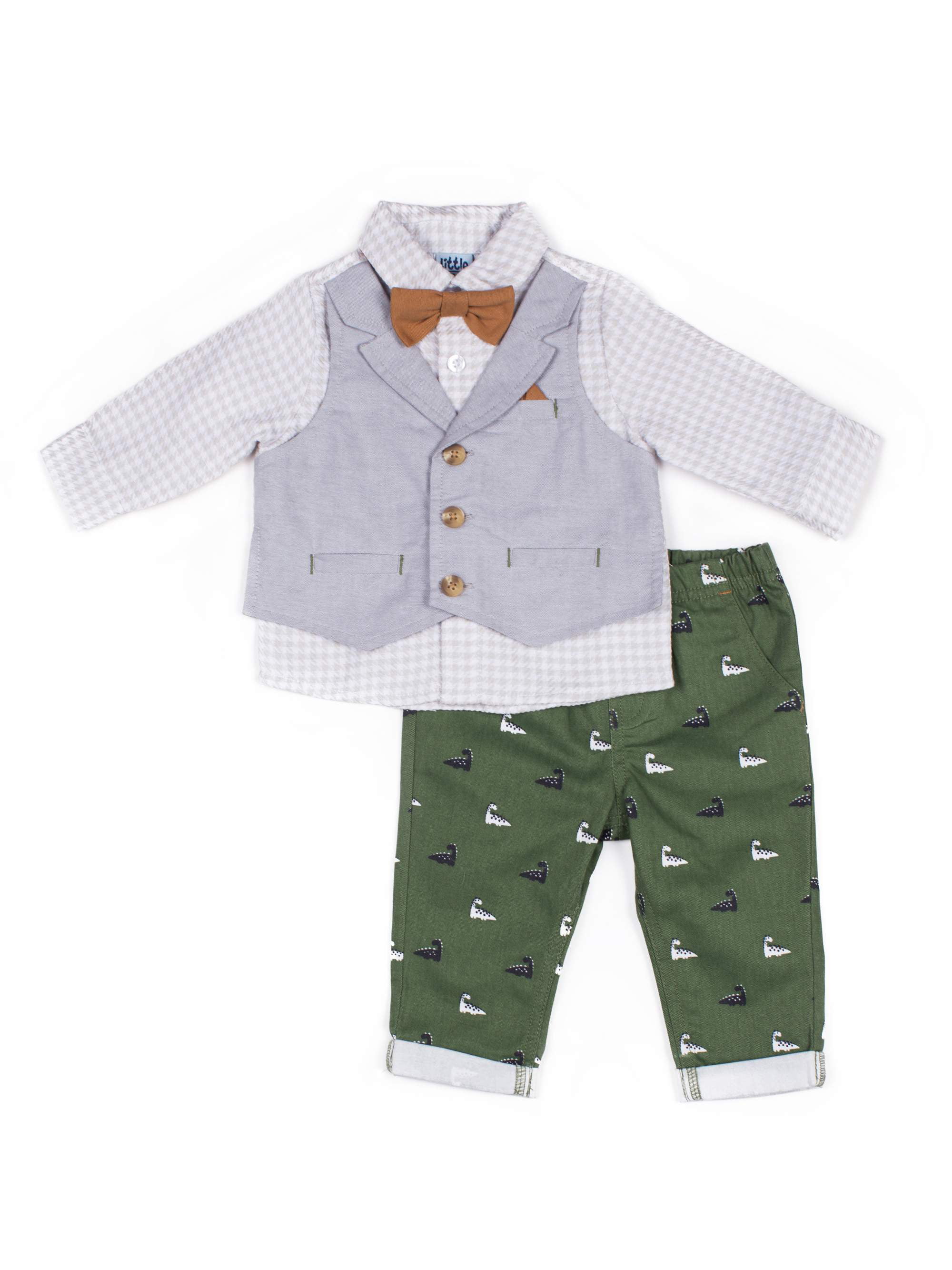2pc Outfit Set Little Lad Baby Boy Mock Vest Bodysuit & Twill Pants 