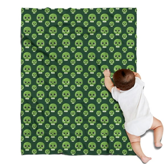 Green Skull Pattern Blanket,Comfortable Soft Flannel Throw Blanket,All Season,Warm Lightweight Blankets for Sofa Bed Couch Living Room Chair,30"x40"