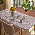 thumbnail image 3 of Vintage Pink Flower Table Cloths for 3 Foot Rectangle Tables, Spring Floral Leaves Pastoral Birds Plants Patio Waterproof Elastic Fitted Tablecloths, Washable Rectangular Table Cover for Camping, 3 of 8