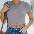 thumbnail image 4 of Camiseta corta de manga corta con cuello redondo para mujer, ajustada, informal, cómoda, de verano, para uso diario, 4 of 6