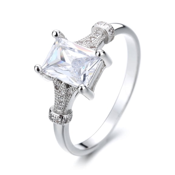 Sterling Silver Solitaire Ring with Simulated Diamonds