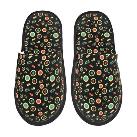 

Fuzoiu Vector Retro Music Print Unisex Furry Slippers Plush Indoor Shoes Trendy House Slippers Anti-Skid EVA Sole House Shoes for Home Office and Travel -Large