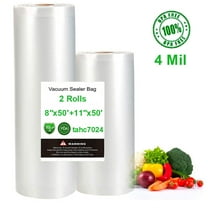 2 Rolls 8" x 50' 11" x 50' Vacuum Sealer Bags 4mil Thick Food Saver Seal Storage, BPA-Free Plastic