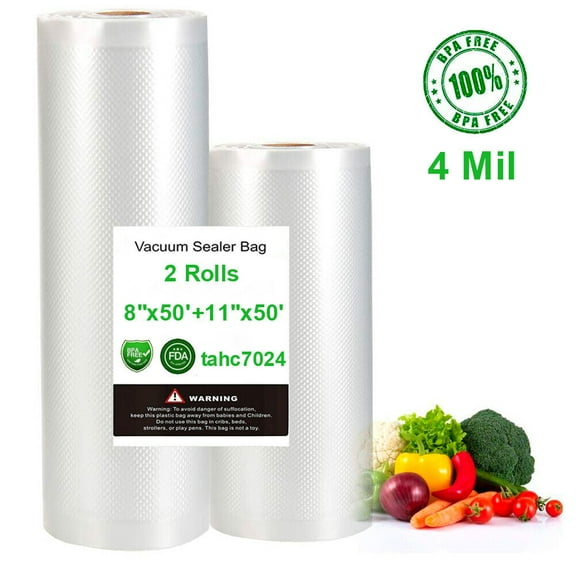 2 Rolls 8" x 50' 11" x 50' Vacuum Sealer Bags 4mil Thick Food Saver Seal Storage, BPA-Free Plastic