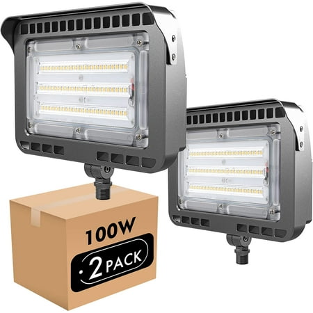 

JSTCL 100W LED Flood Light with Knuckle5000K Daylight [Eqv. to 400W HPS/WH] Dusk to Dawn Photocell SensorsIP65 Waterproof LED Flood Lights OutdoorEnergy Saving Up to 3650W/5Y(5hrs/Day) 2Pack