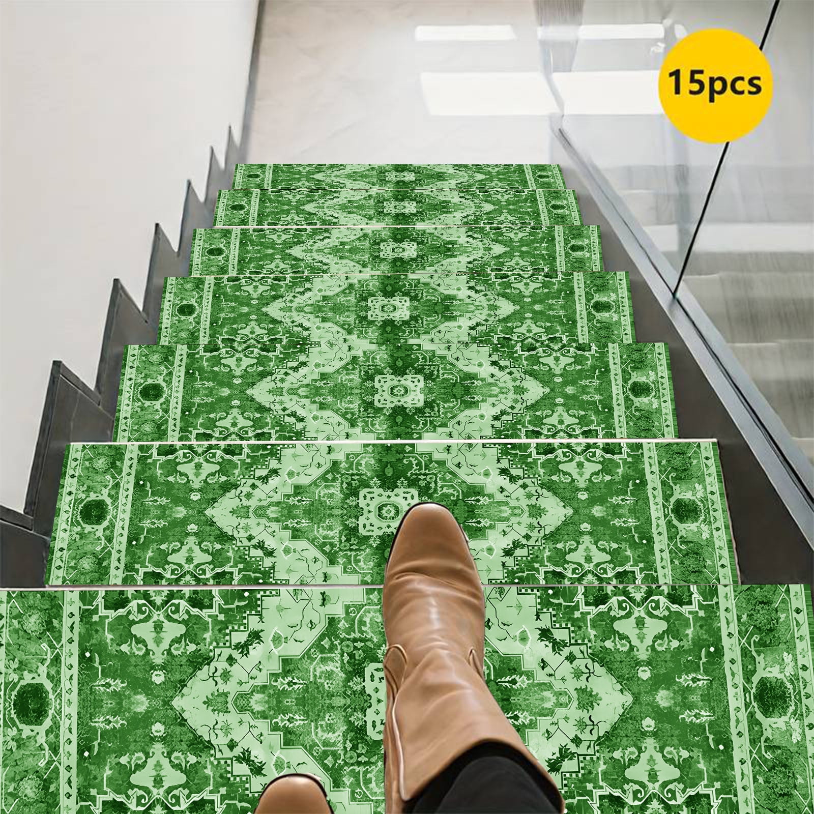 CaiYueKe 15 Pcs Non Slip Stair Treads Carpet Runner Rug Pads Anti Skid Safety Grip Tape for Stairs Indoor Outdoor Steps Pet Friendly Washable Reusable Adhesive