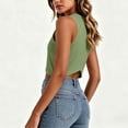 thumbnail image 5 of CYMMPU Women's Solid Ribbed High Neck Crop Tank Top, Sleeveless Slim Fit Y2K Basic Layering Vest Army Green XXL, 5 of 7
